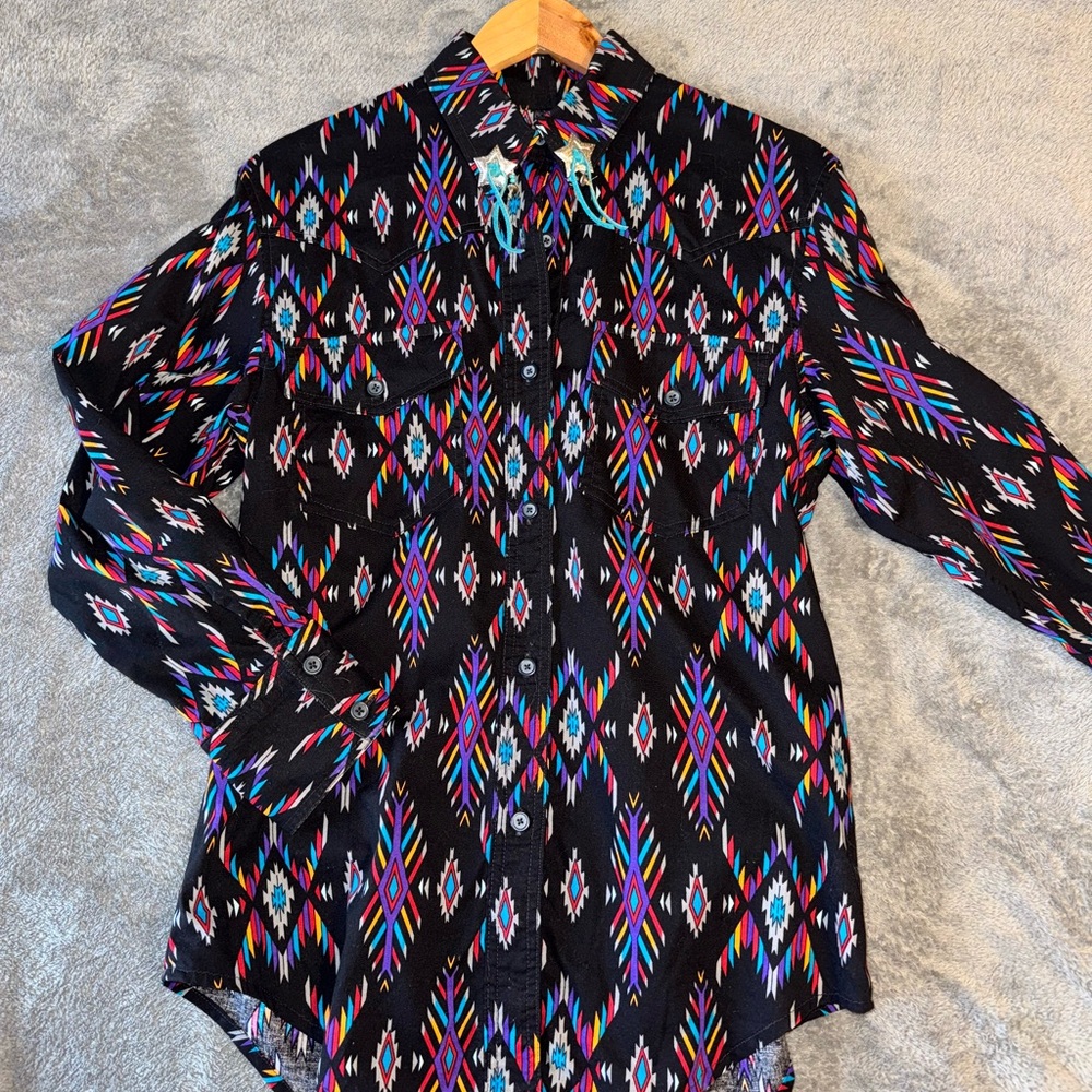 Vintage Handmade Aztec Western Button Down Shirt M